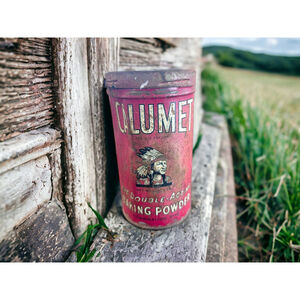 Rare Tin Antique Chippy Advertising Calumet Baking Powder Chippy Red Aged Patina